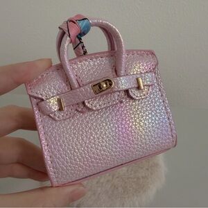 Pink Pearl Mini Bag Charm | Iridescent Faux Leather Keychain